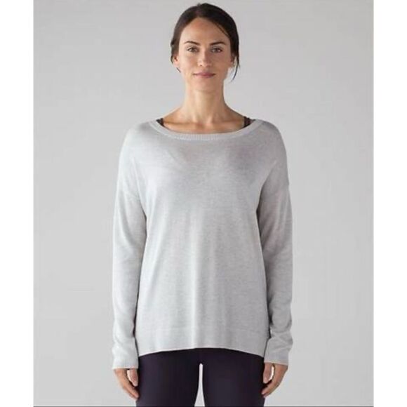Well Being Crew Sweater Heathered Muslin Grey Mesh Back Size Medium - Picture 14 of 14